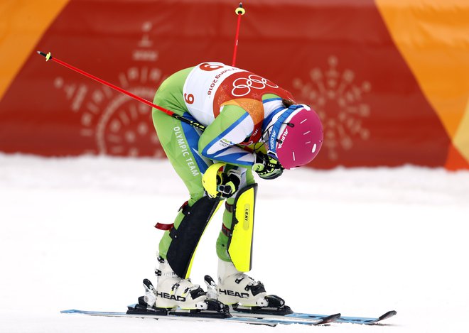 Maruša Ferk razočarana v cilju kombinacijskega slaloma. FOTO: Matej Družnik