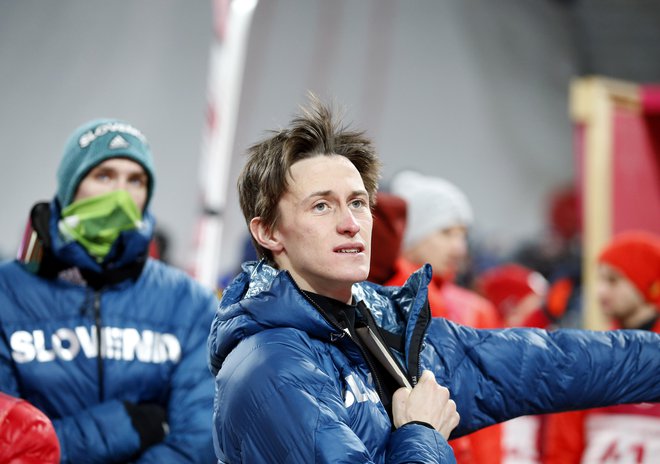 Peter Prevc med olimpijsko tekmo na veliki skakalnici, Pjongčang 17. februar 2018. FOTO: Matej Družnik