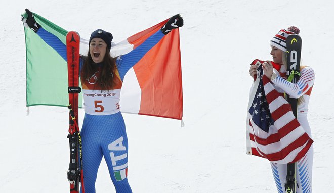 Sofia Goggia je dobila olimpijski smuk in s tem tudi 135.000 evrov nagrade. FOTO: Mike Segar, Reuters