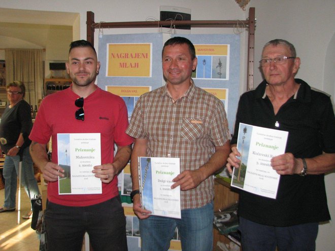 Nagrajenci, z leve: Dejan Jakopin (Mahovnik), Matjaž Ličen (Dolga vas), Blaženko Štimac (Kočevska Reka) Foto: Milan Glavonjić