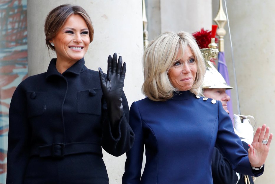 Fotografija: Brigitte Macron in Melania Trump. FOTO: Reuters