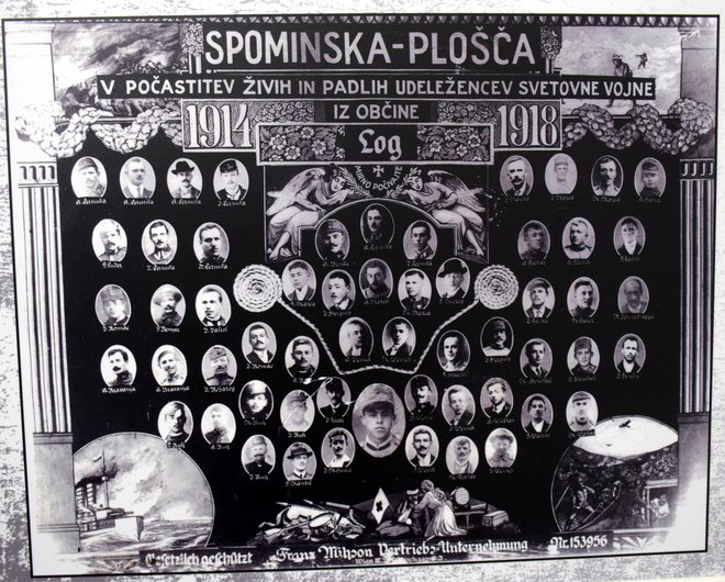 Spominska plošča s portreti vojakov iz občine Log pod Mangartom