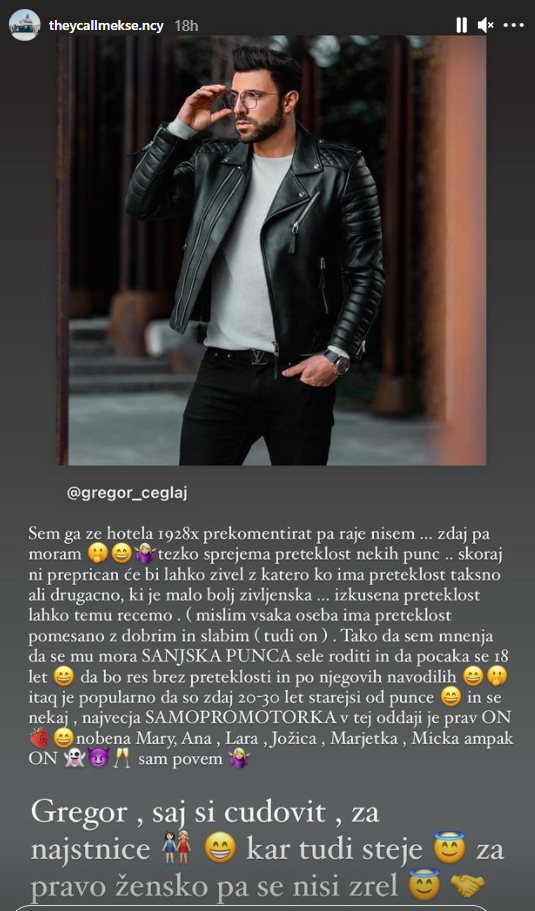 Ksenija Kranjec o Gregorju Čeglaju. FOTO: Instagram