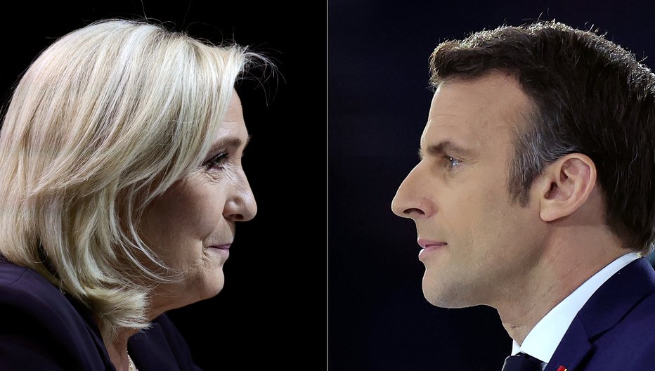 Fotografija: Marine Le Pen in Emmanuel Macron. FOTO: Sarah Meyssonnier, Reuters
