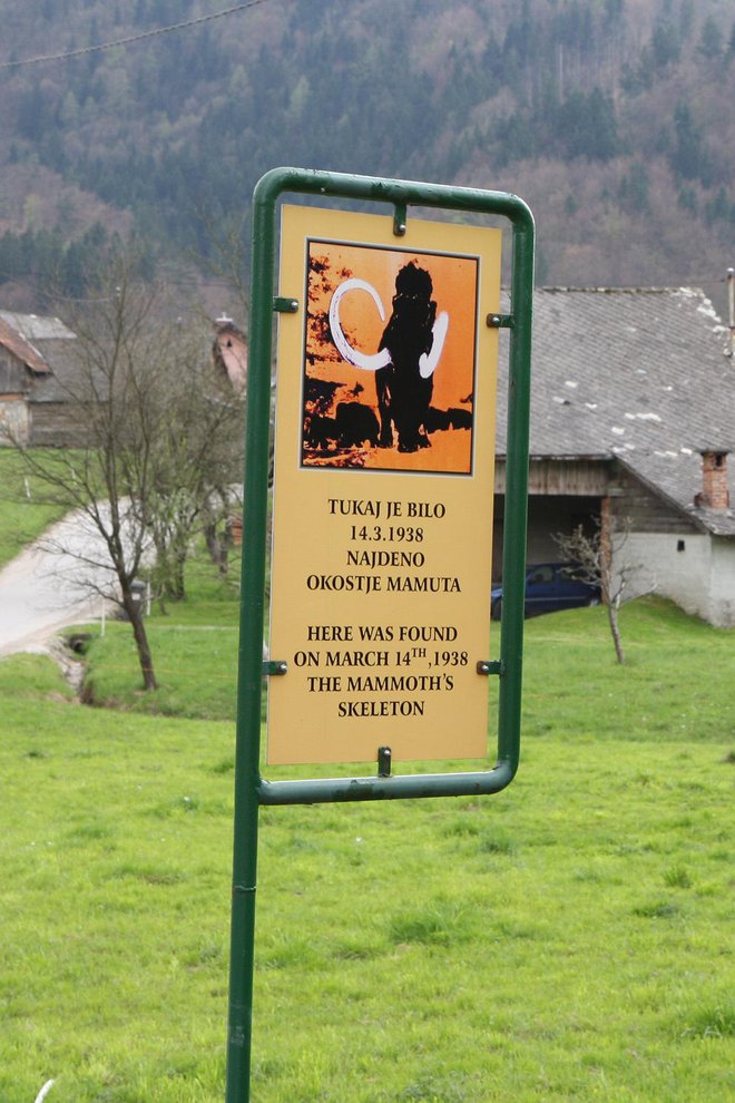 Tabla na kraju najdbe okostja v Nevljah pri Kamniku Foto: Primož Hieng
