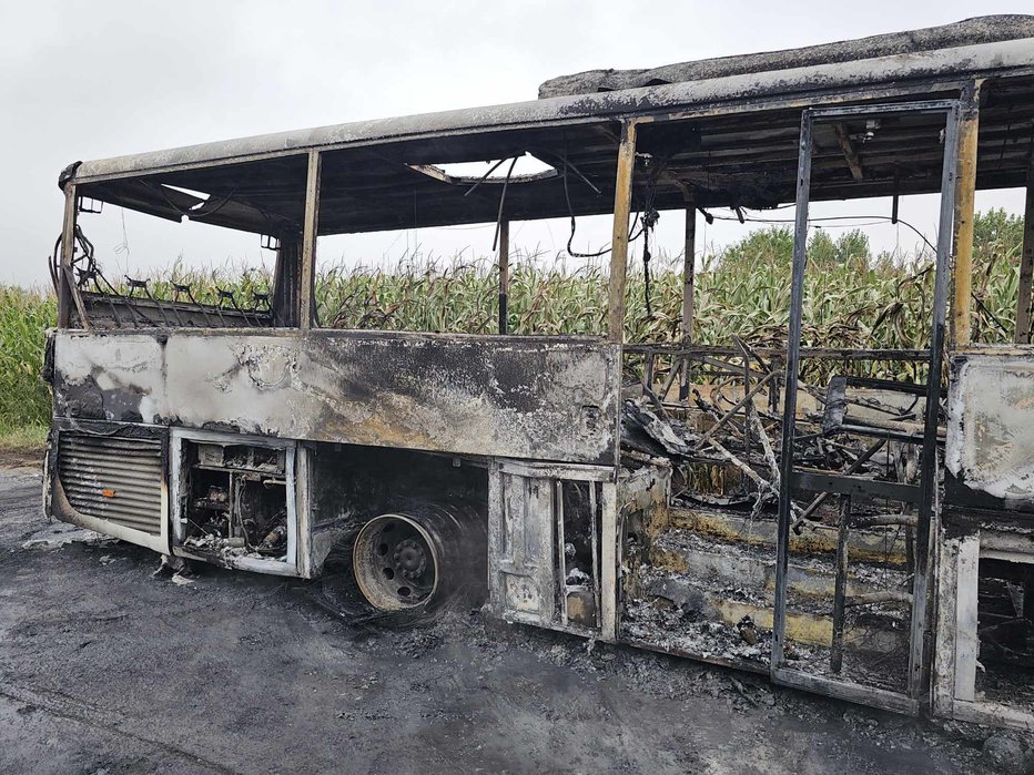 Fotografija: Najprej so avtobus ukradli, nato pa zažgali. FOTO: Marko Soršak