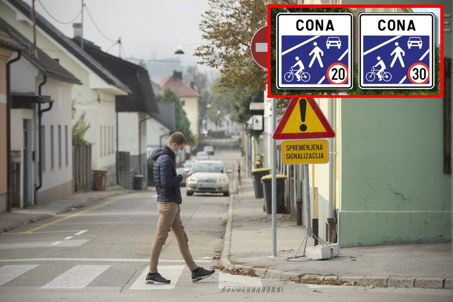 Fotografija: Tak prometni znak označuje skupno območje. FOTO: Jure Eržen, Delo