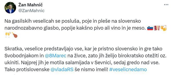 Žan Mahnič je v svoji objavi omenil tudi Inštitut 8. marec, ki s predlogom ni povezan. FOTO: Zajem Zaslona Twitter