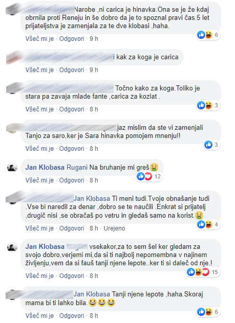 Komentarji na Facebooku. FOTO: Fb/tanja Balabanić