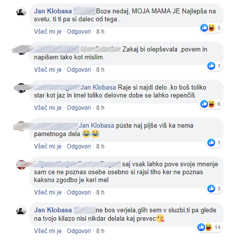 Komentarji na Facebooku. FOTO: Fb/tanja Balabanić