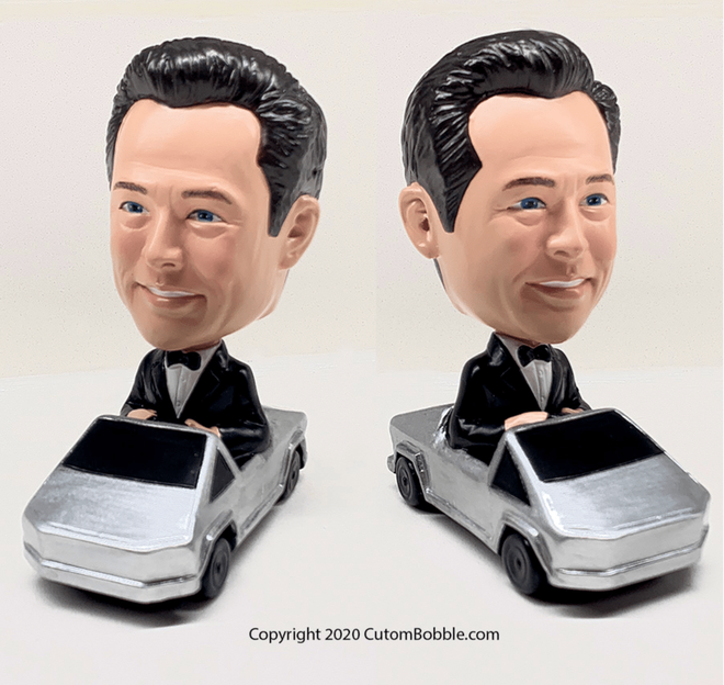 Omisliti si je mogoče figurice Elona Muska v kiber poltovornjaku. FOTO: Custombobble.com