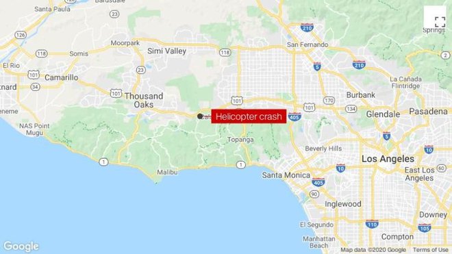 Nesreča se je zgodila v mestu Calabasas, 50 kilometrov zahodno od Los Angelesa. FOTO: Zemljevid