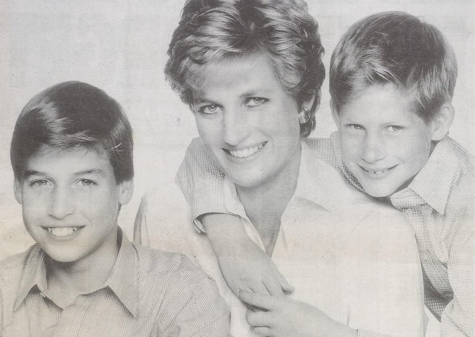 Fotografija: Diana s sinovoma Williamom in Harryjem. FOTO: Shutterstock