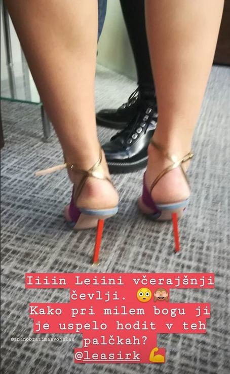 Lea Sirk v visokih in neudobnih salonarjih. FOTO: Instagram, posnetek zaslona