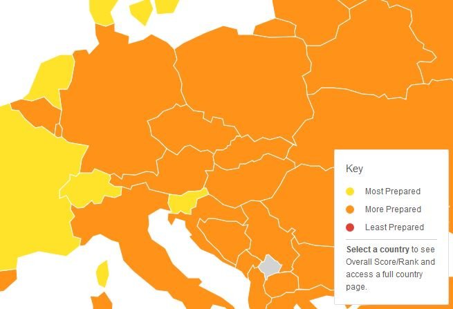 Kako dobro si države pripravljene na epidemijo? Slovenija med najbolj pripravljenimi v Evropi. FOTO: Zaslonski posnetek