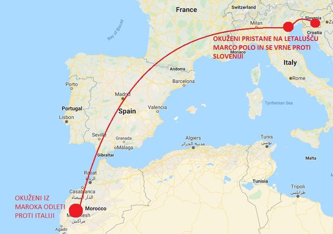 Iz Maroka je priletel na letališče Marca Pola. FOTO: Google Maps