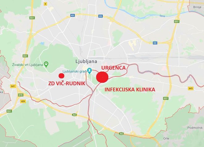 V Ljubljani je bil doma in še najmanj na urgenci in v ZD Vič-Rudnik, trenutno pa je na infekcijski kliniki. FOTO: Google Maps