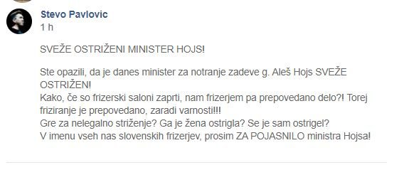 Minister je razjezil slovenskega frizerja. FOTO: Facebook
