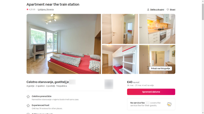 Stran airbnb seveda obratuje, a zaradi zaprtih meja je promet slabši oziroma nikakršen. FOTO: Airbnb.com