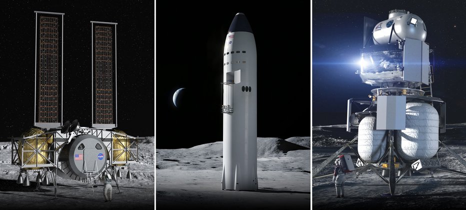 Fotografija: Z leve projekti družb Dynetics, SpaceX in Blue Origin FOTO: Nasa