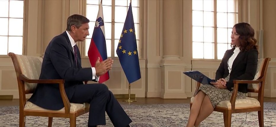 Fotografija: Borut Pahor v intervjuju za 24ur. FOTO: Pop TV, zaslonski posnetek