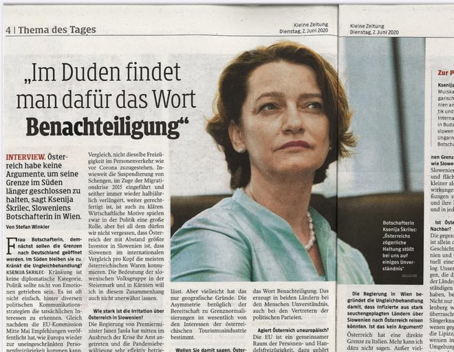 Ksenija Škirlec v velikem intervjuju za avstrijski časnik Kleine Zeitung. FOTO: Delo