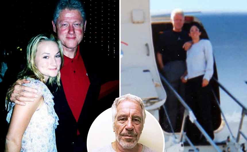 Fotografija: Kolaž fotografij, ki Clintona povezujejo z Epsteinom. Na levi je v družbi Julliete Bryant, desno pa z Ghislaine Maxwell vstopa v t. i. Lolita express.
FOTO: INSTAGRAM