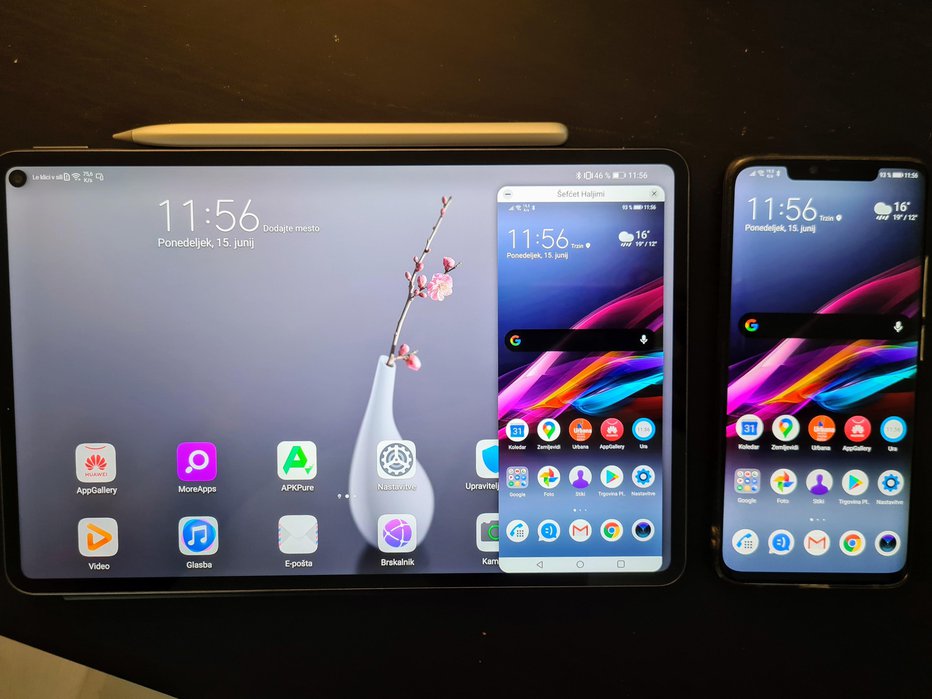 Fotografija: Sočasna uporaba več zaslonov omogoča, da s tablico upravljamo tudi telefon. Seveda morata biti obe napravi Huaweijevi. FOTO: Staš Ivanc