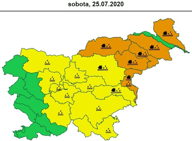 Za soboto je za severovzhod Slovenije zaradi nevarnosti poplav prižgan oranžni alarm. FOTO: Arso