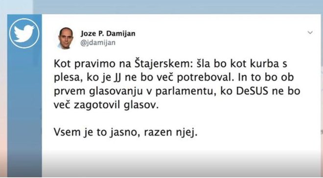 Tvit uglednega ekonomista Jožeta P. Damijana. Tvit je sicer že izbrisan. FOTO: Siol, zaslonska slika