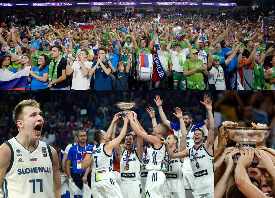 Fotografija: Zmaga slovenskih košarkarjev na evropskem prvenstvu v Turčiji pred tremi leti. FOTO: Blaž Samec, Delo