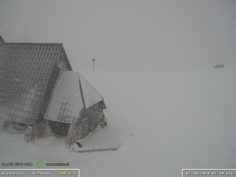 Fotografija: Na Kredarici je okoli 30 centimetrov snega. FOTO: Arso