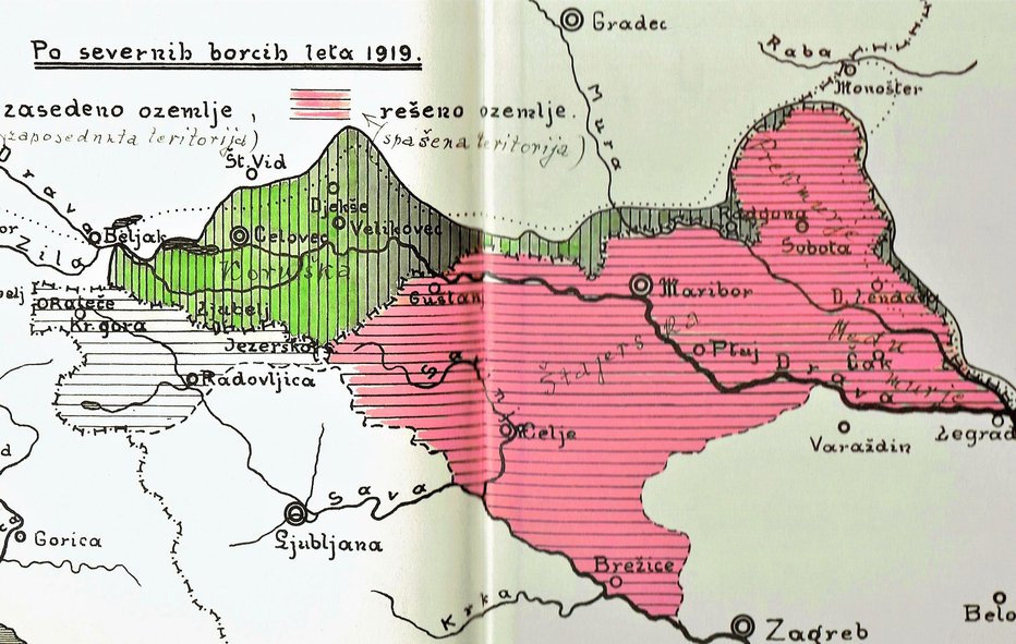 Fotografija: Zemljevid iz leta 1919 prikazuje za SHS rešeno Štajersko in pred plebiscitom zasedeno Koroško.
