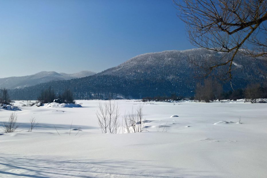 Fotografija: Cerkniško jezero zaradi snega trenutno ni primerno za drsanje. Foto: Miha Jernejčič/Notranjski park