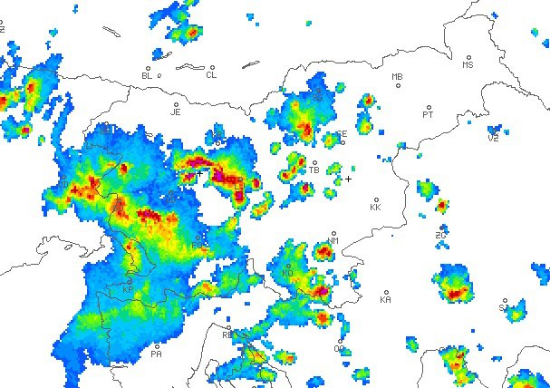 Tako je padalo po Sloveniji okoli 14. ure. FOTO: Arso