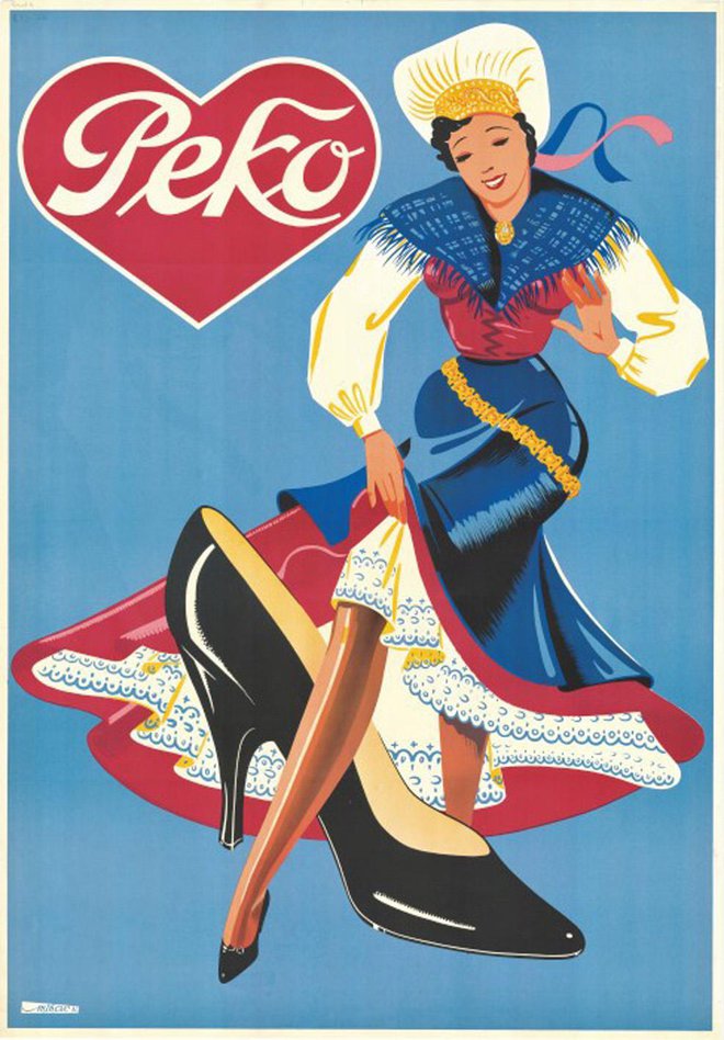 Pekov plakat za ženske čevlje avtorja Naceta Mihevca
