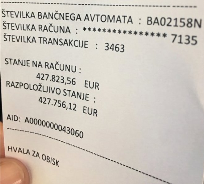Fotografija stanja na računu Martine Kokalj, ki ga je poslala Petričevima. FOTO: osebni Arhiv