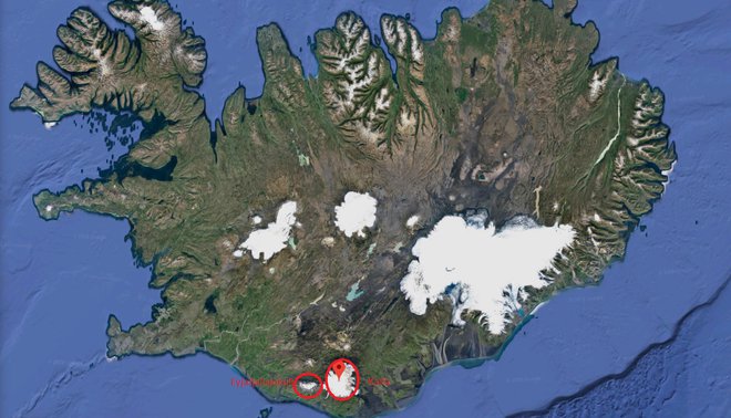 Katla (desno) leži nedaleč od vulkana Eyjafjallajokull. FOTO: Google Maps