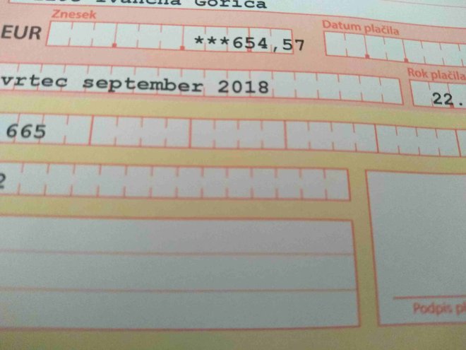 Bralka Ana nam je poslala položnico za plačilo vrtca. Ker CSD še ni razrešil njene odločbe, bo morala plačati več kot 600 evrov. FOTO: Ana