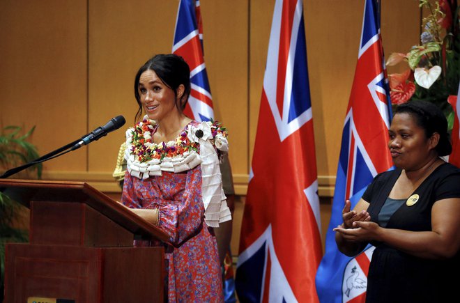 To je bil Meghanin prvi govor na turneji po Avstraliji, Tongi in Fidžiju. FOTO: AP