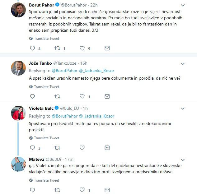 Tvit Boruta Pahorja in odzivi. FOTO: Twitter