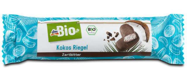 Odpoklic izdelka dmBio temna kokos čokolada 40-gramskega pakiranja. FOTO: Dm Drogerie Markt