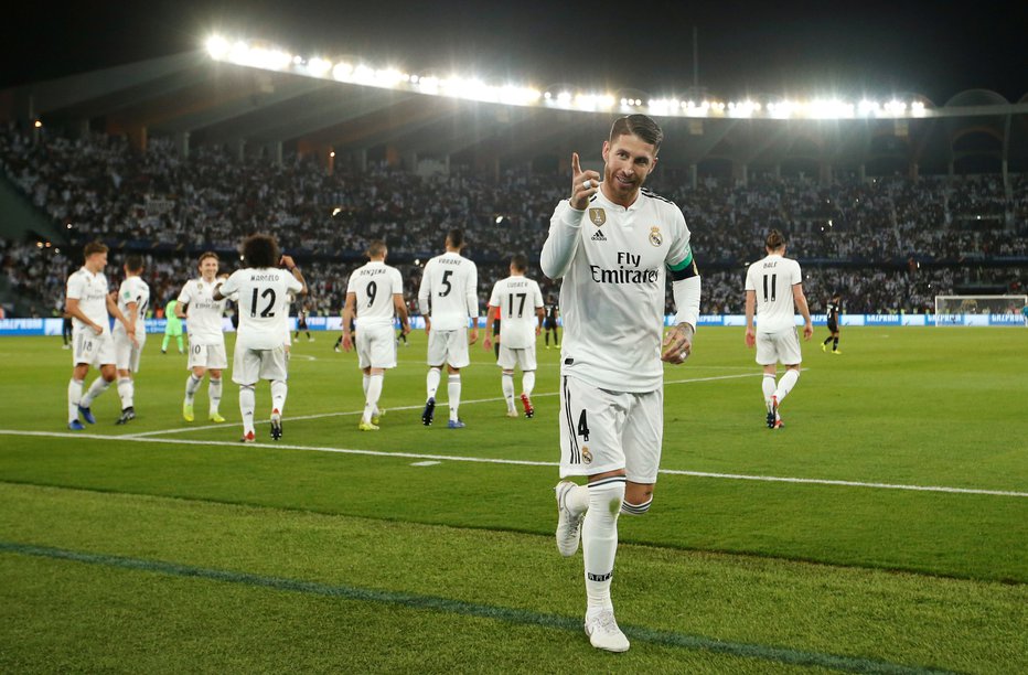Fotografija: Sergio Ramos je takole proslavil tretji gol v finalu. FOTO: Andrew Boyers, Reuters