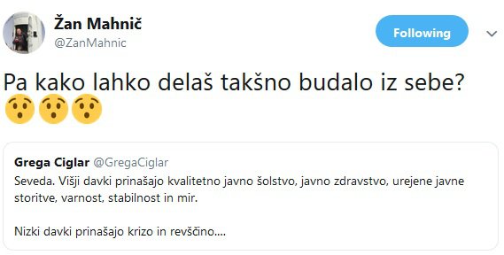 Tvit Žana Mahniča. FOTO: Zaslonski posnetek