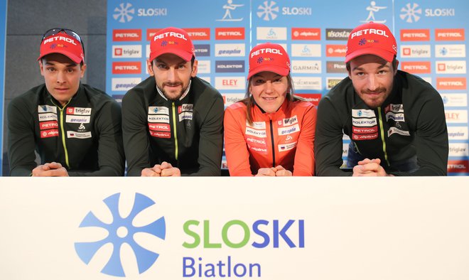 Kljub slabi beri pri reprezentanci (z leve Rok Tršan, Jakov Fak, Lea Einfalt in Mitja Drinovec) ostajajo optimistični. FOTO: Tomi Lombar