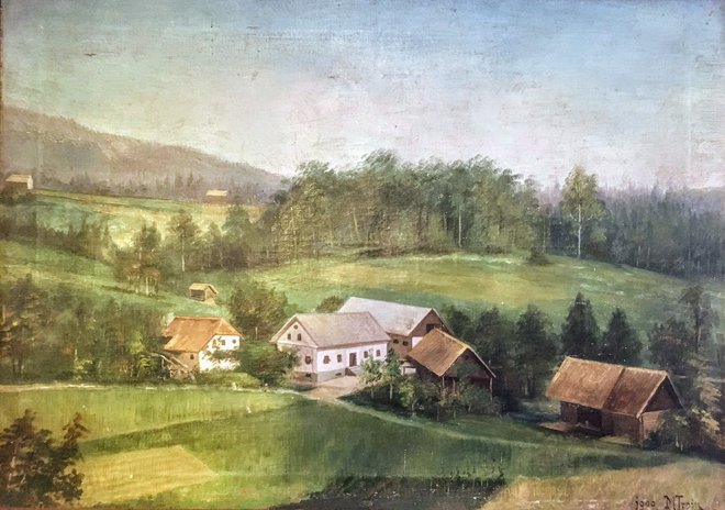 Slika iz leta 1909 prikazuje Malenškovo domačijo, levo od hiše je mlin. FOTO: Jaroslav Jankovič