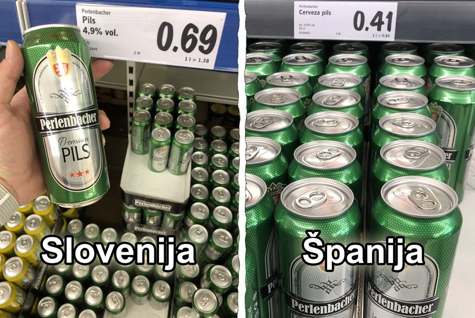 Fotografija: Enako pivo v enaki trgovini je v Sloveniji 68 % dražje kot v Španiji. FOTO: Darko, bralec poročevalec