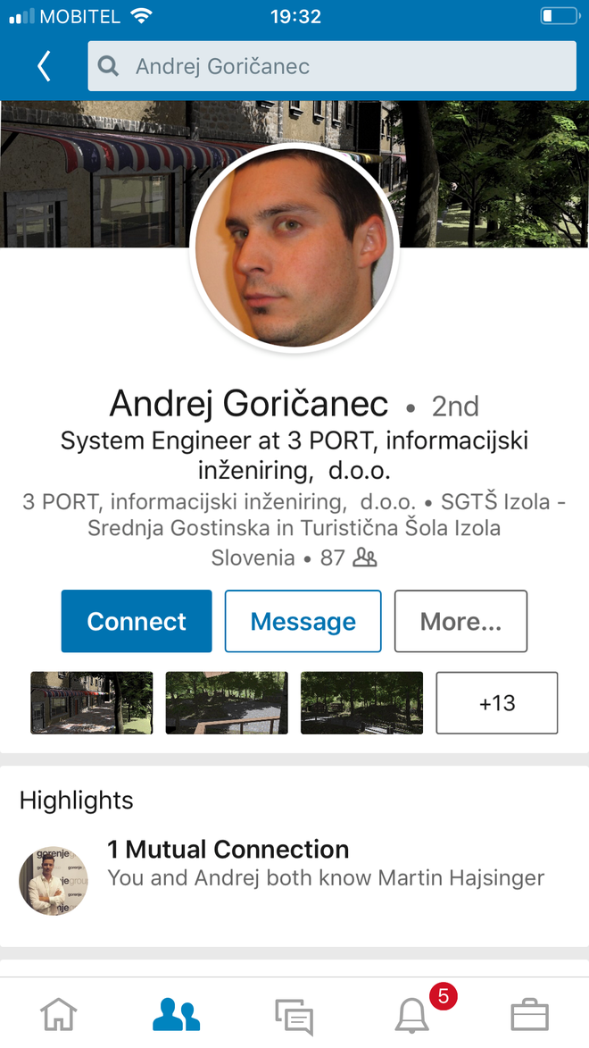 Andrej Goričanec se oglašuje na družabnem omrežju linkedIn.