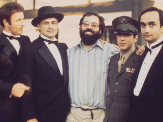 Fotografija: Ekipa prvega Botra: James Caan, Marlon Brando, Francis Ford Coppola, Al Pacino in John Cazale FOTO: Paramount