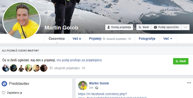 Martin Golob je tudi na facebooku. FOTO: Zaslonski posnetek